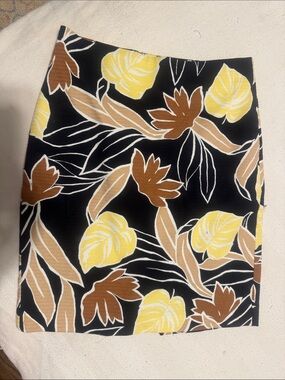 Ann Taylor Black Floral Pencil Skirt with Yellow & Brown Leaves